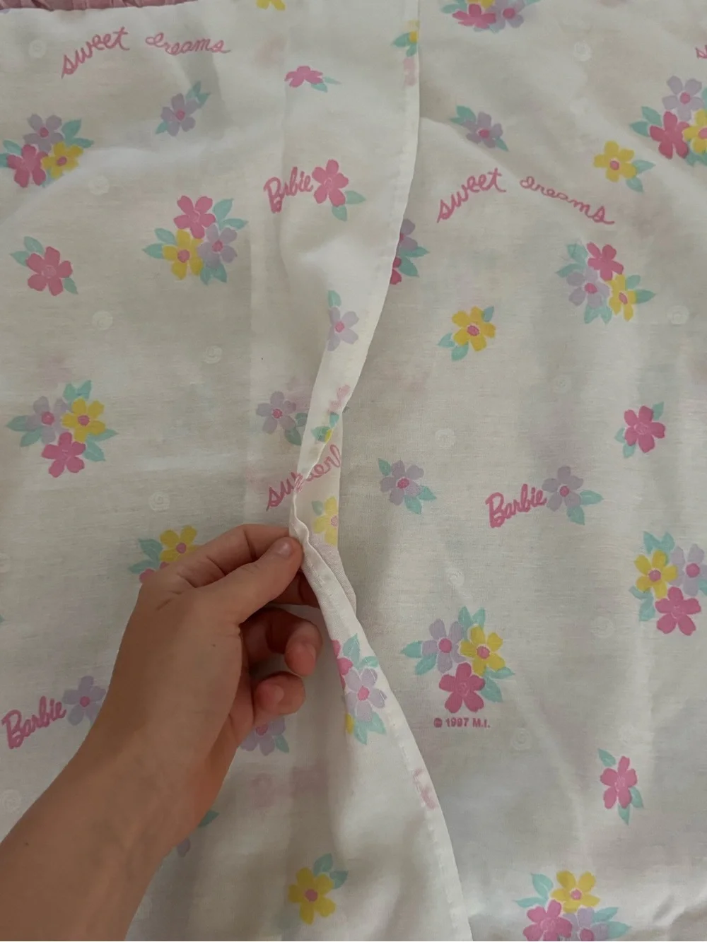 Vintage 70s Made in USA Barbie Sweet Dreams Sham Pillow Case with Pink Trim